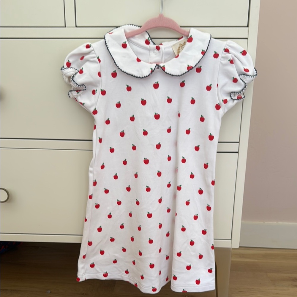 White and Red Apple Print Kids Dress